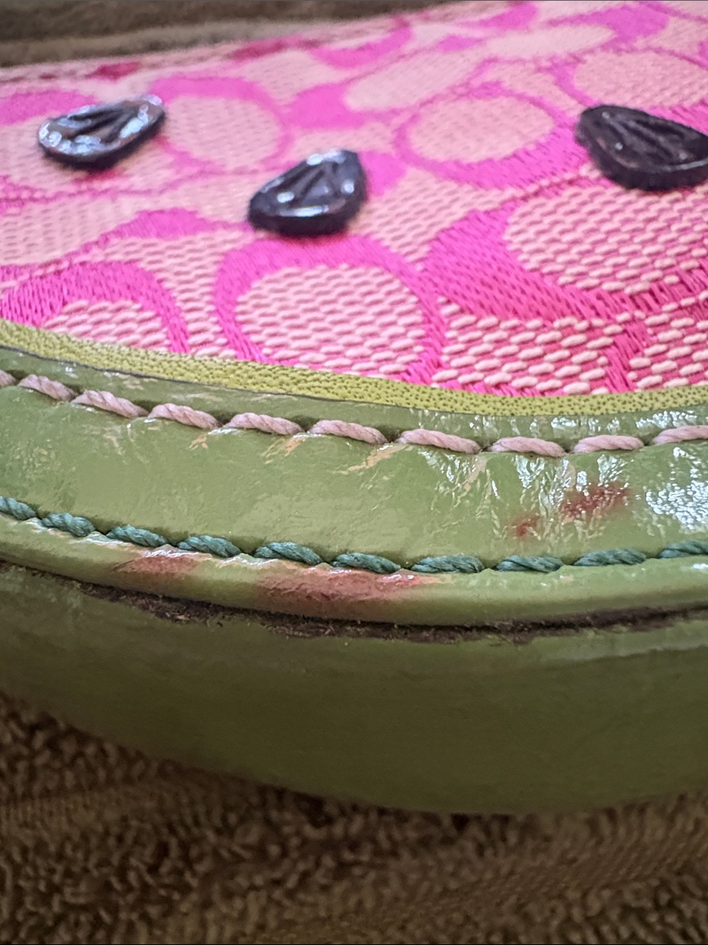 Coach Pink & Green Watermelon Slice Mini Wristlet coin pouch 2006 vintage real - Picture 6 of 11